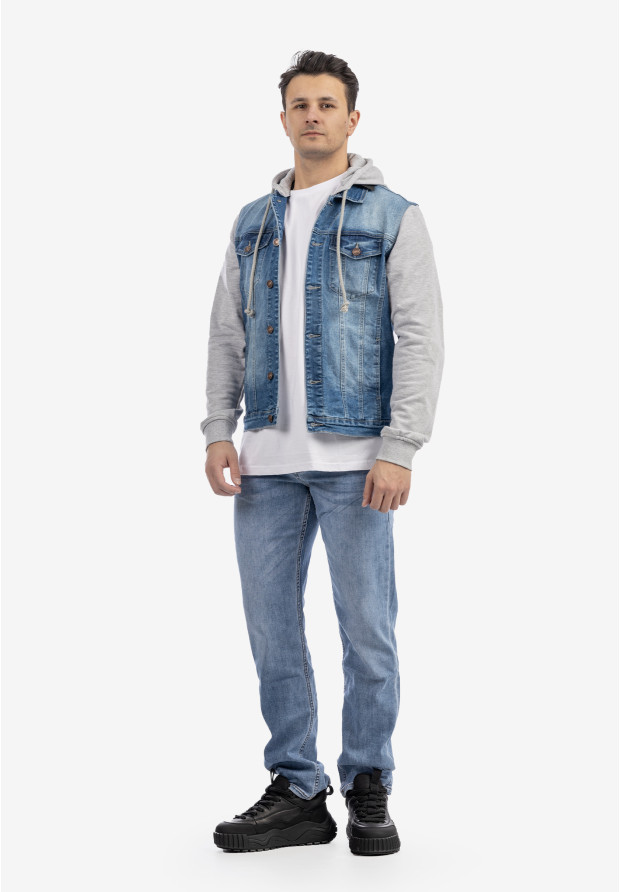 Katana Męska Jeansowa Bluza z Kapturem Casual Denim Szara DIELE&CO