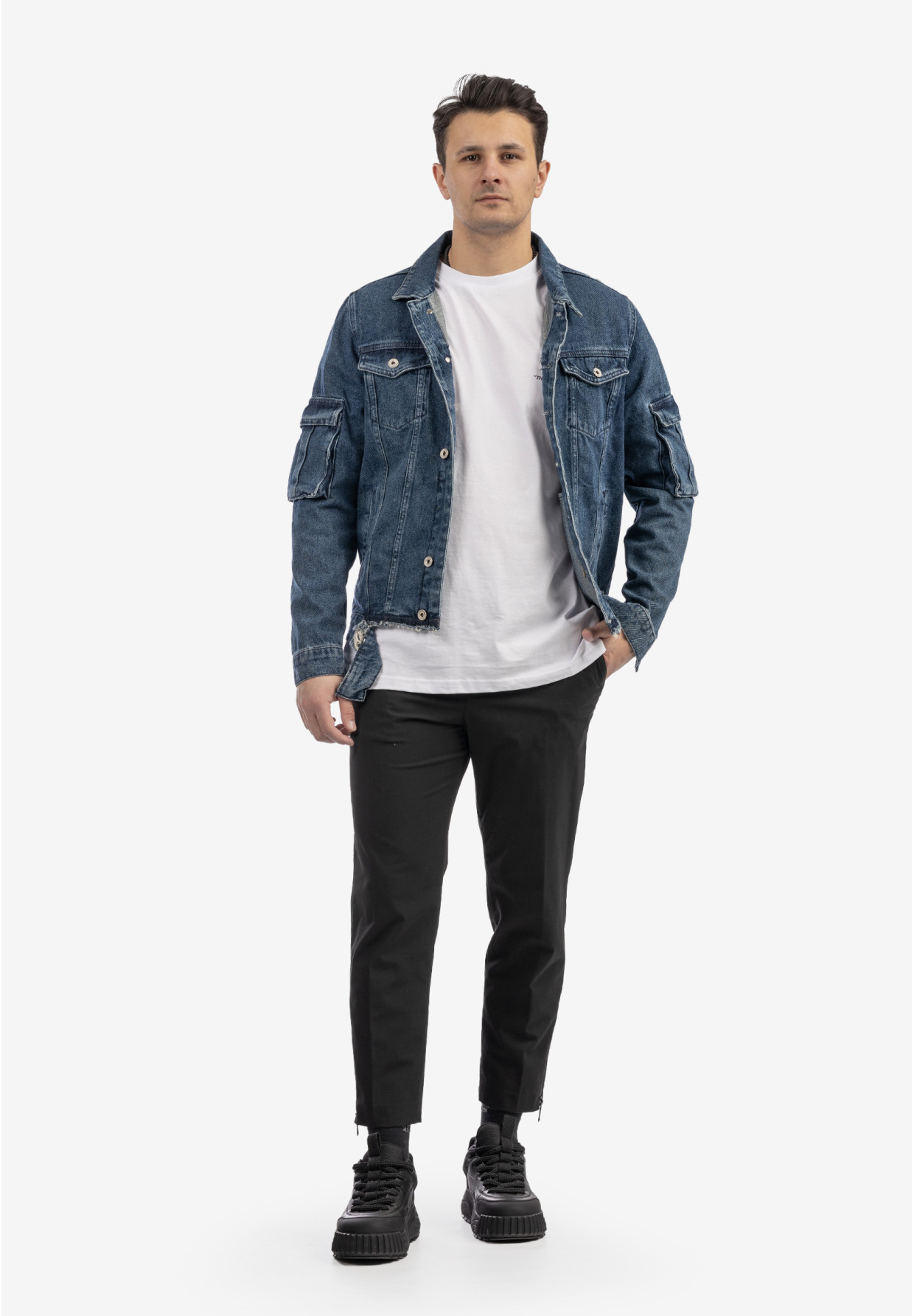 Katana Jeansowa Męska Kurtka Z Przetarciami Bawełna Casual Denim
