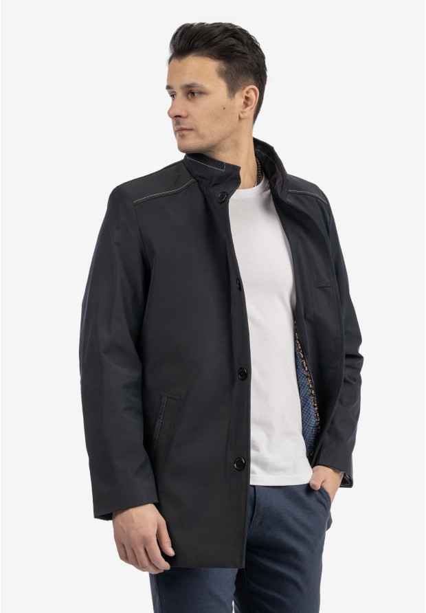 Kurtka Męska Przejściowa Płaszcz ze stójką Elegancki Casual Granatowy