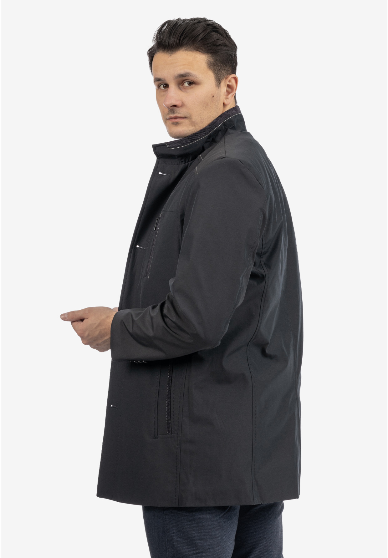 Kurtka Męska Przejściowa Płaszcz ze stójką Elegancki Casual Granatowy