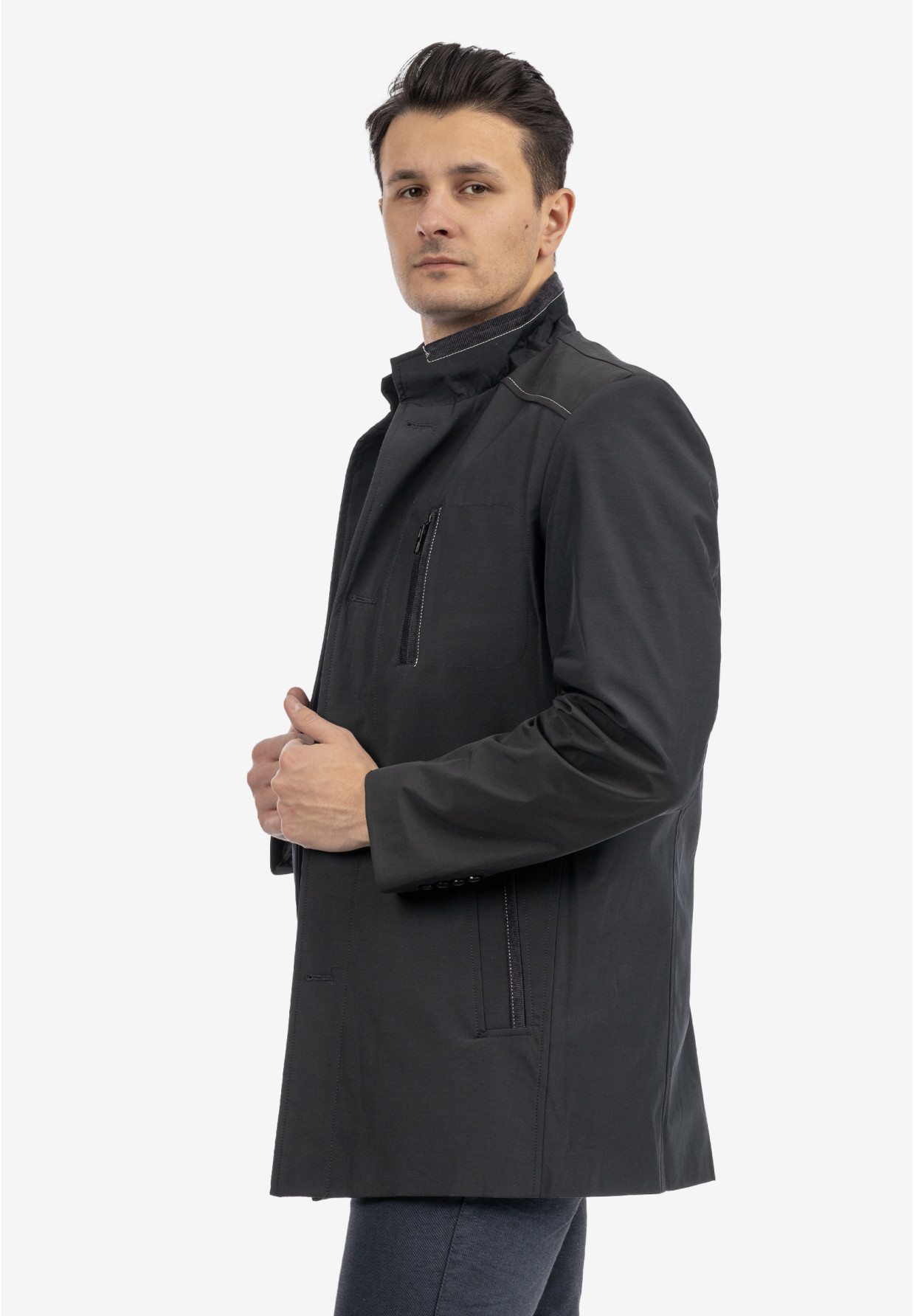 Kurtka Męska Przejściowa Płaszcz ze stójką Elegancki Casual Granatowy