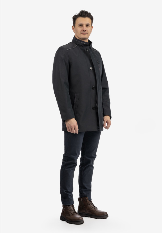 Kurtka Męska Przejściowa Płaszcz ze stójką Elegancki Casual Granatowy