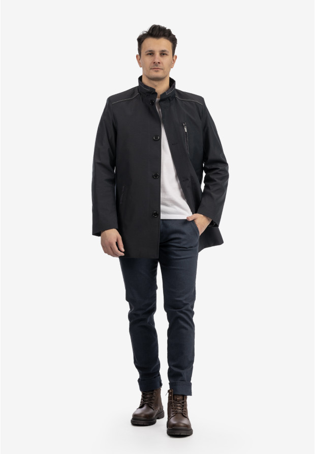 Kurtka Męska Przejściowa Płaszcz ze stójką Elegancki Casual Granatowy