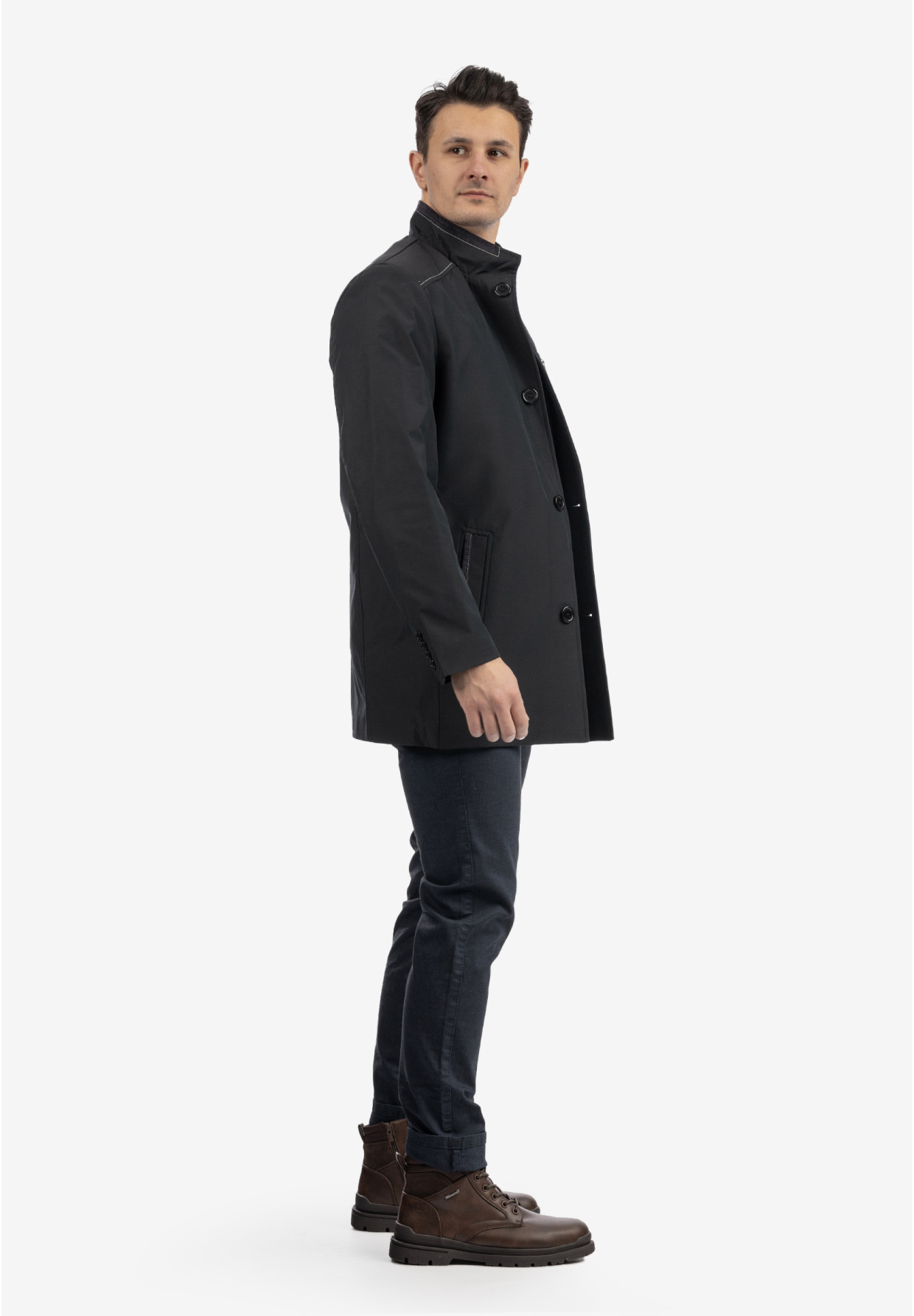 Kurtka Męska Przejściowa Płaszcz ze stójką Elegancki Casual Granatowy