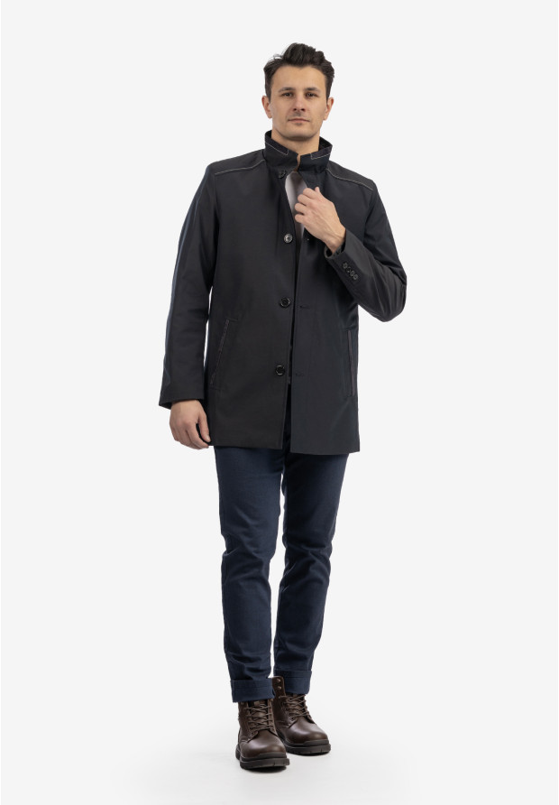 Kurtka Męska Przejściowa Płaszcz ze stójką Elegancki Casual Granatowy