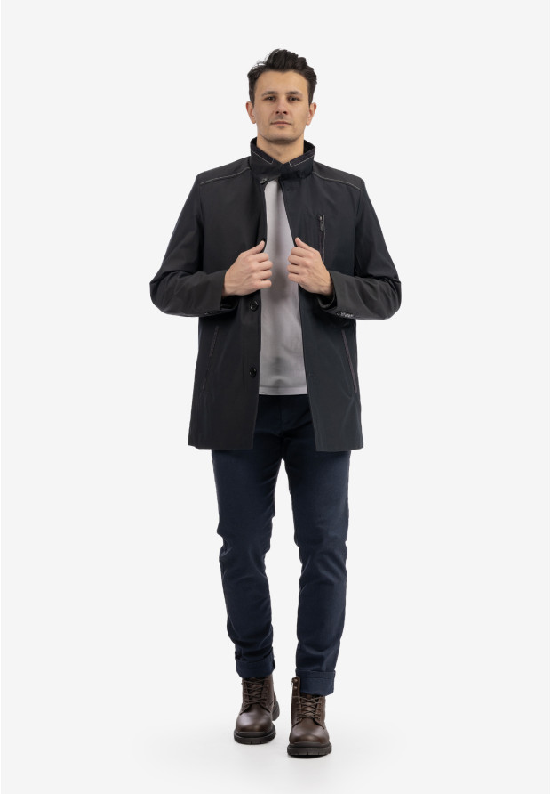 Kurtka Męska Przejściowa Płaszcz ze stójką Elegancki Casual Granatowy