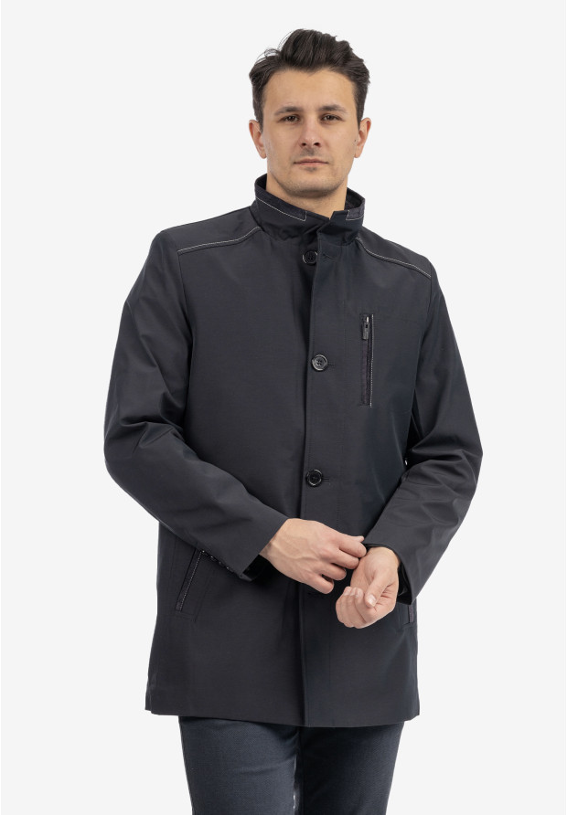 Kurtka Męska Przejściowa Płaszcz ze stójką Elegancki Casual Granatowy