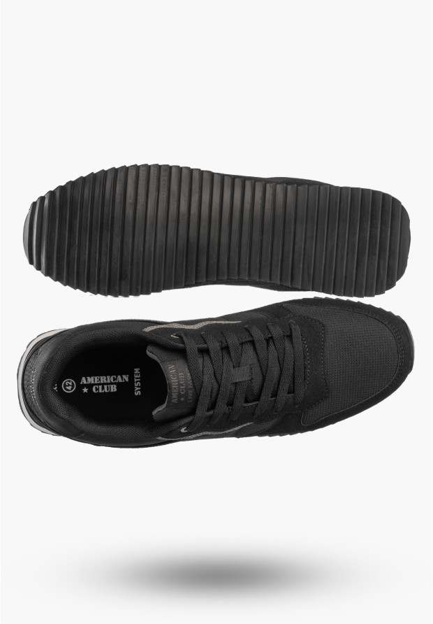 Sneakersy Męskie Buty Sportowe Lekkie Wygodne Półbuty Czarne AMERICAN CLUB AA53