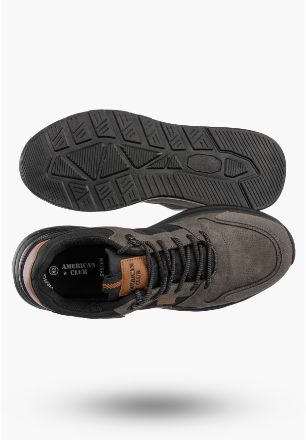 Sneakersy Męskie Ekoskóra Buty Sportowe Lekkie Wygodne Półbuty Szare AMERICAN CLUB AA49