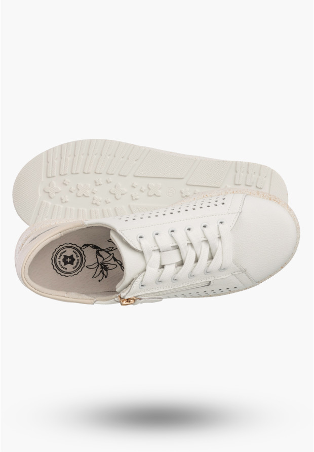 Sneakersy Damskie Skórzane Buty Na Platformie Półbuty Białe Jezzi 26PB18-137