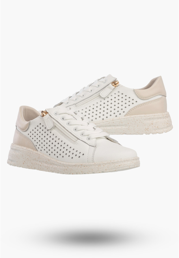 Sneakersy Damskie Skórzane Buty Na Platformie Półbuty Białe Jezzi 26PB18-137