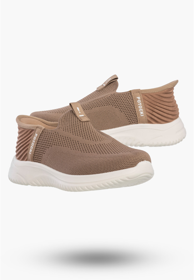 Sneakersy Damskie Wsuwane Buty Sportowe Slip-on Lekkie Brązowe Potocki 26-01312