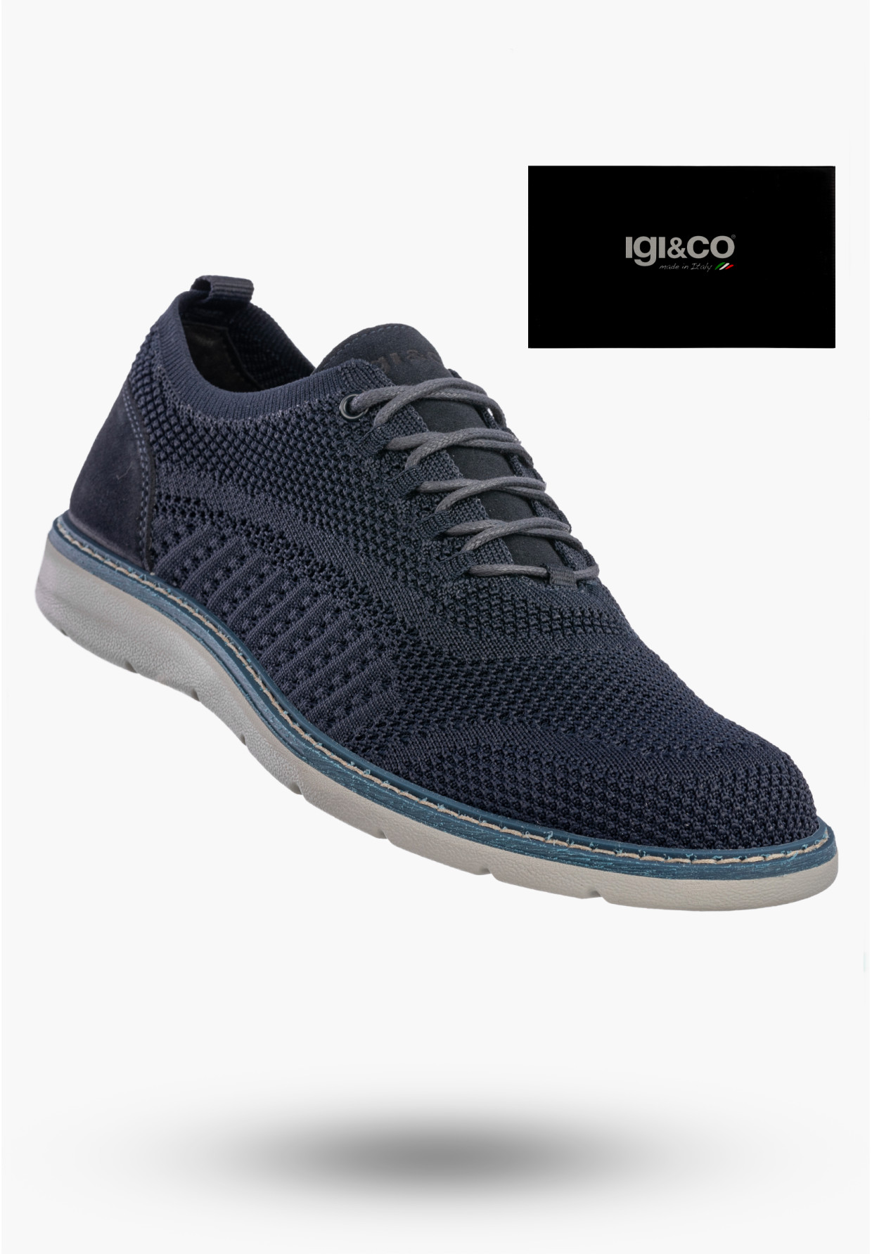 Półbuty Męskie Buty Eleganckie Sneakersy Skóra Naturalna Granatowe IGI&CO 1104011