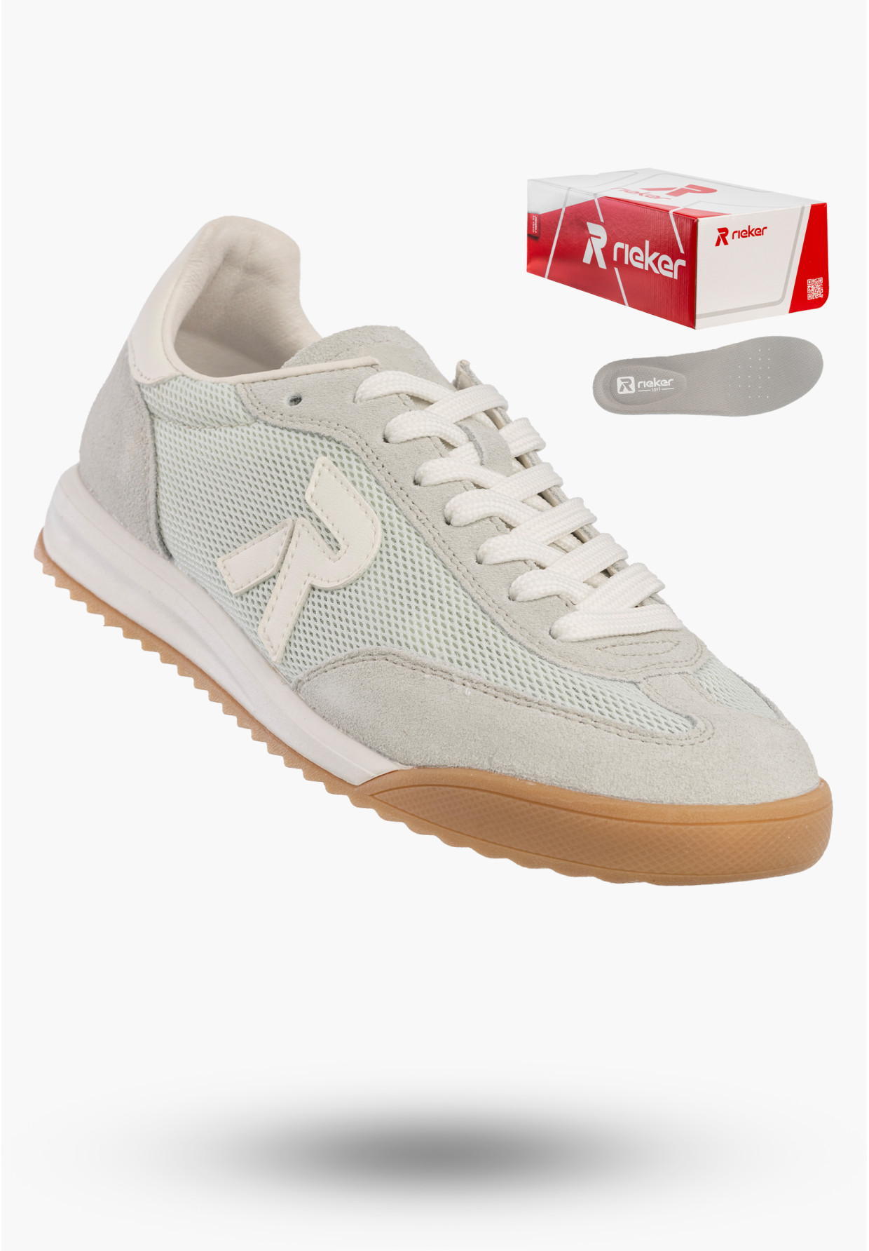 Buty Damskie RIEKER Półbuty Skórzane Sportowe Sneakersy Miętowe W4000-52