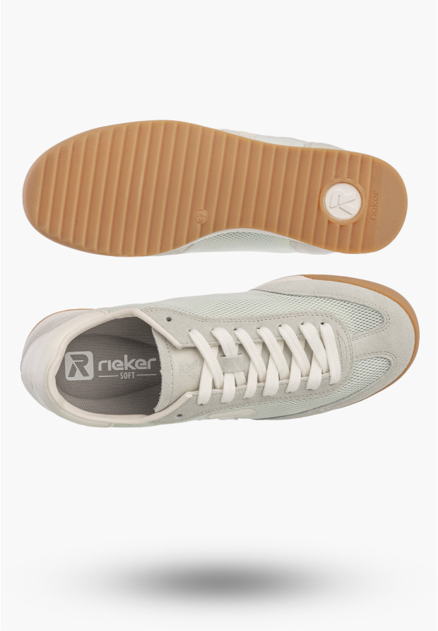Buty Damskie RIEKER Półbuty Skórzane Sportowe Sneakersy Miętowe W4000-52