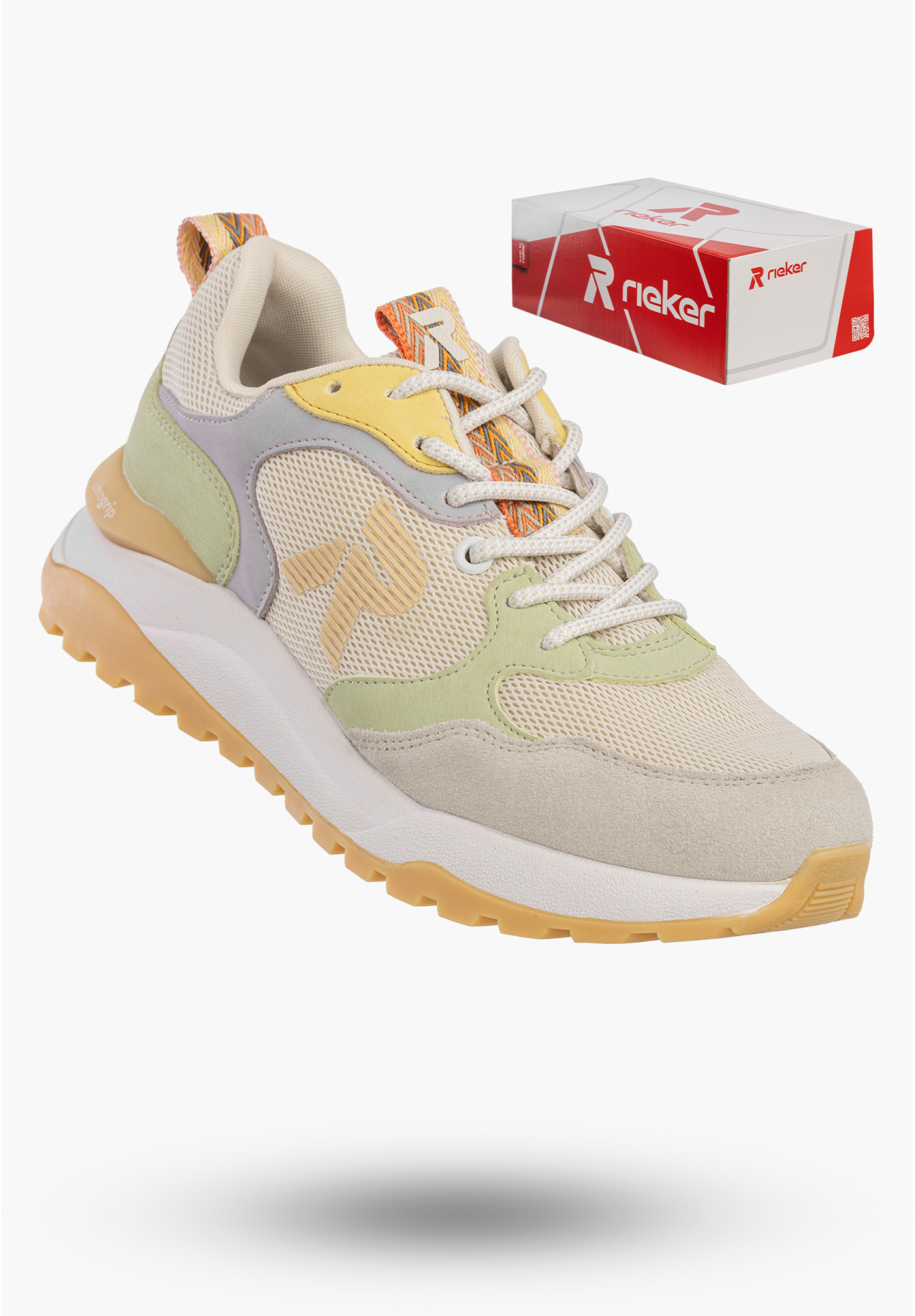 Buty Damskie RIEKER Półbuty Skórzane Sportowe Sneakersy Beżowe W2506-60
