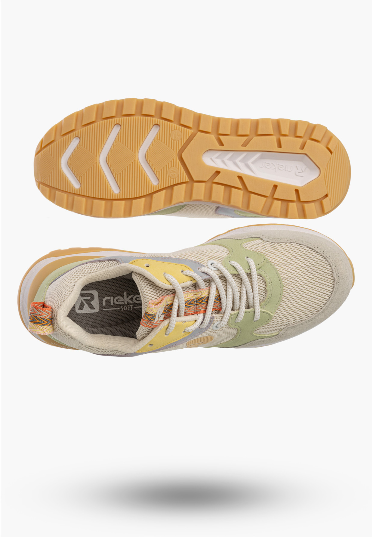 Buty Damskie RIEKER Półbuty Skórzane Sportowe Sneakersy Beżowe W2506-60