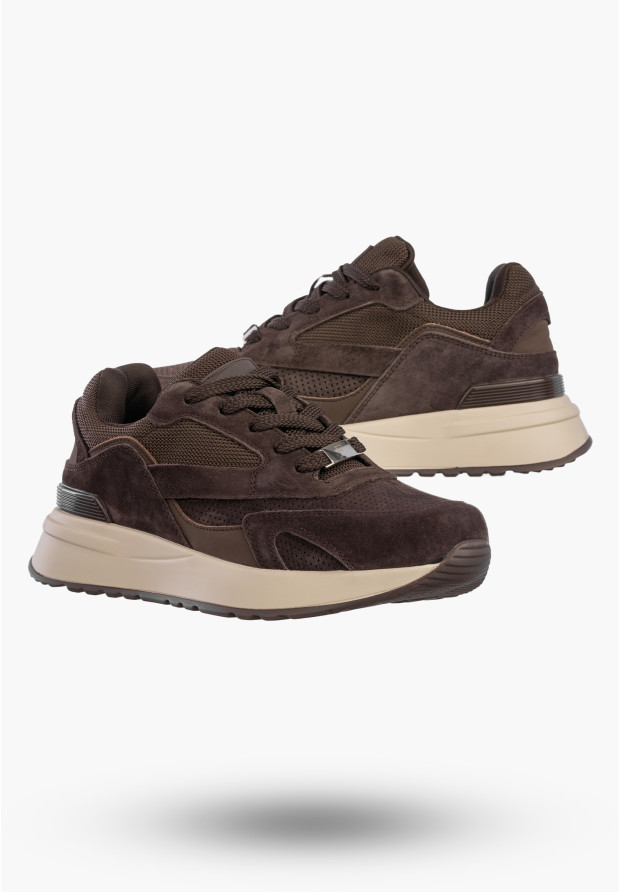Sneakersy Damskie Skórzane Buty Sportowe na platformie Brązowe Filippo DP7728/26