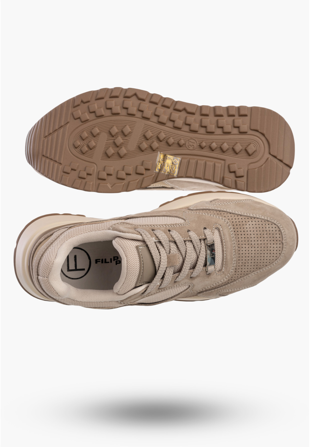 Sneakersy Damskie Skórzane Buty Sportowe na platformie Beżowe Filippo DP7728/26