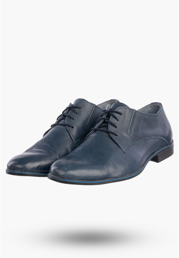 Półbuty Wizytowe Męskie Skórzane Buty Eleganckie Granatowe Dragonet