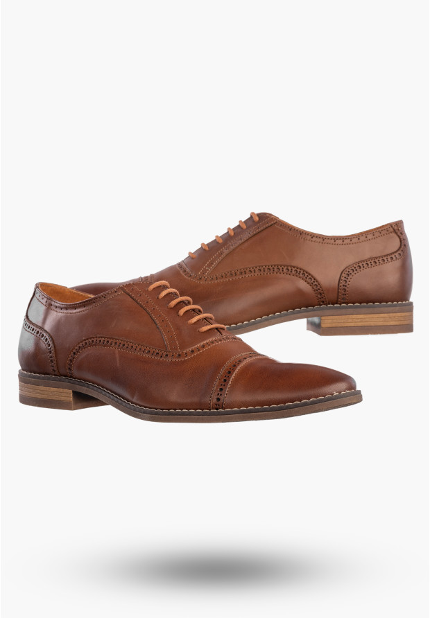 Półbuty Wizytowe Męskie Skórzane Buty Eleganckie Oksfordy Brązowe Dragonet