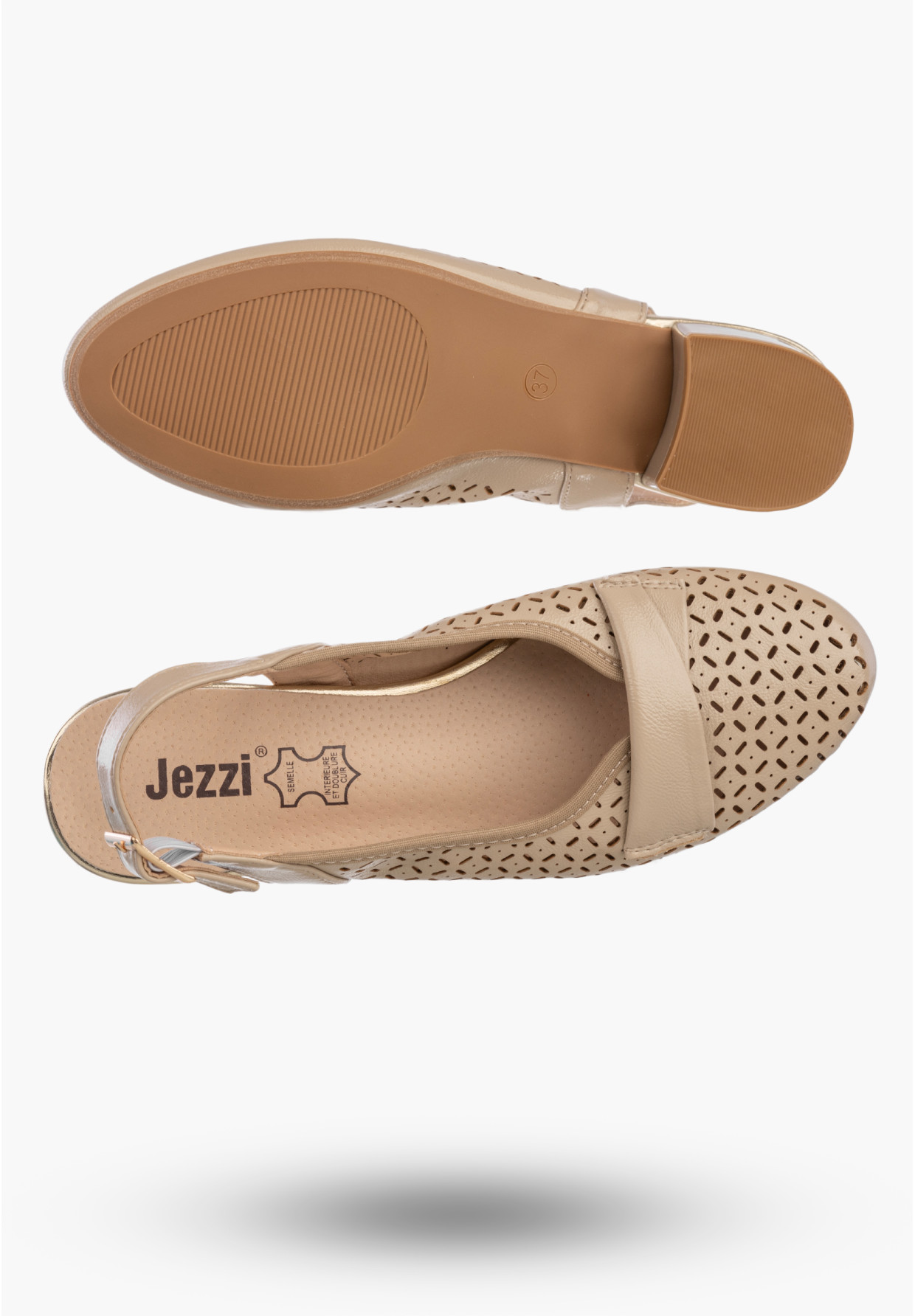 Czółenka Damskie Ekoskóra Buty Na Niskim Obcasie z odkrytą piętą Beżowe Jezzi ASA200-18