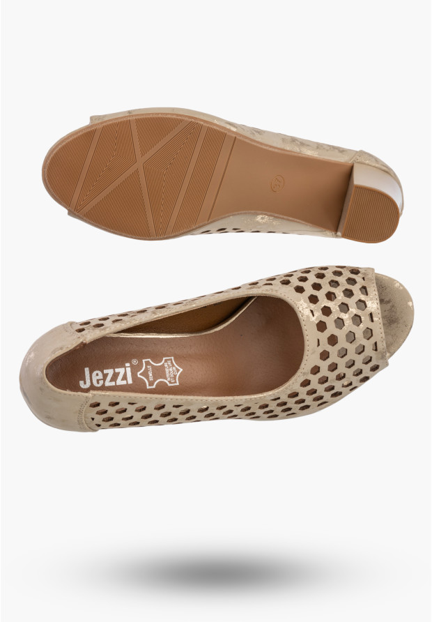 Czółenka Damskie Ekoskóra Buty Na Słupku Ażurowe Beżowe Jezzi ASA283-7