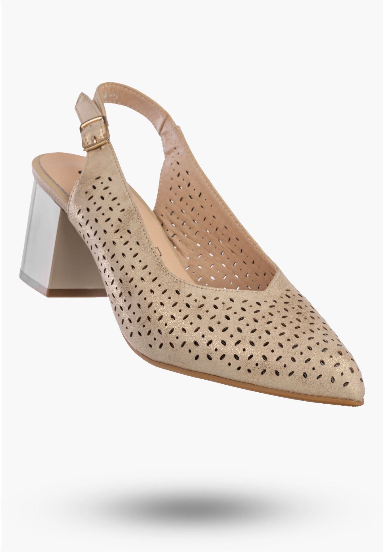 Czółenka Damskie Ekoskóra Buty Na Słupku Ażurowe Eleganckie Złote Jezzi SFY2263A-5