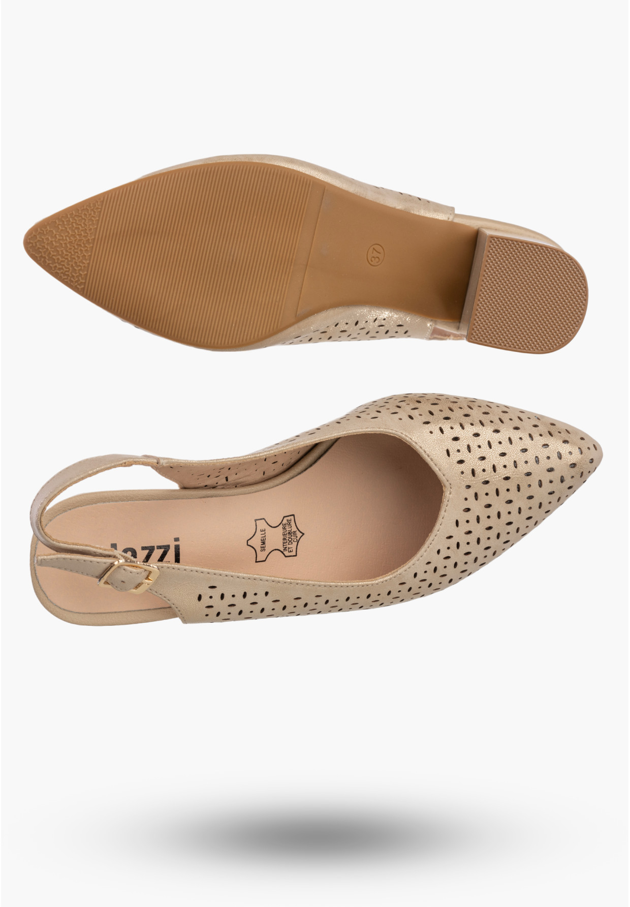 Czółenka Damskie Ekoskóra Buty Na Słupku Ażurowe Eleganckie Złote Jezzi SFY2263A-5