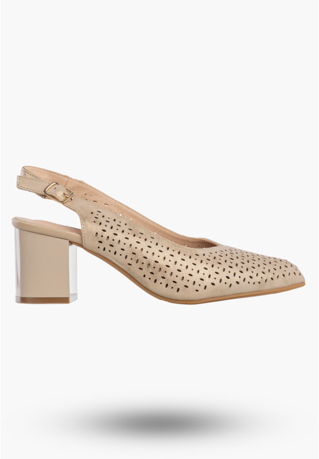 Czółenka Damskie Ekoskóra Buty Na Słupku Ażurowe Eleganckie Złote Jezzi SFY2263A-5