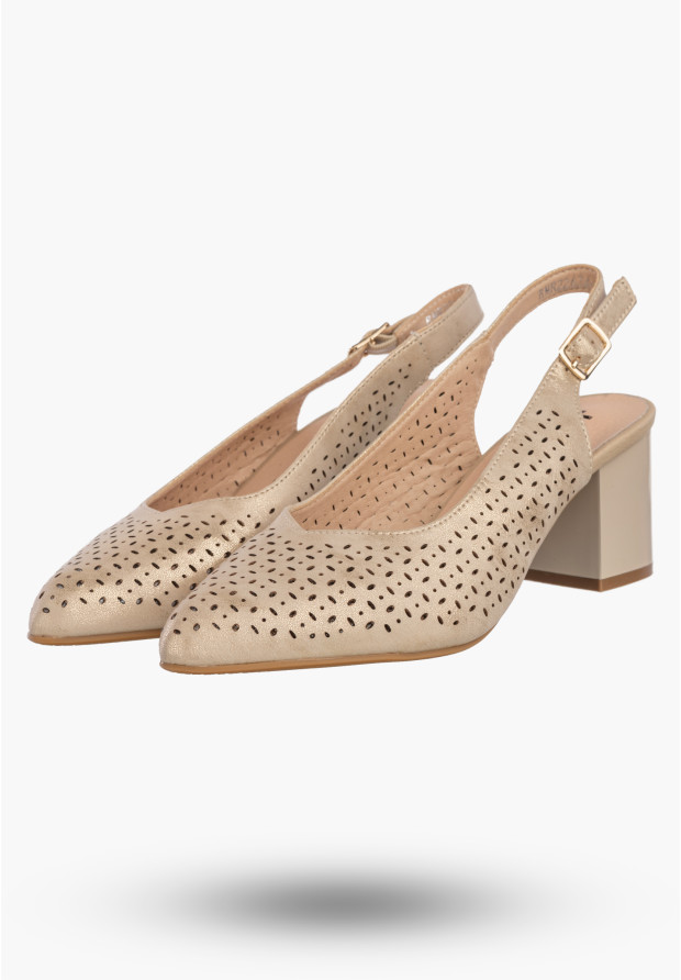 Czółenka Damskie Ekoskóra Buty Na Słupku Ażurowe Eleganckie Złote Jezzi SFY2263A-5