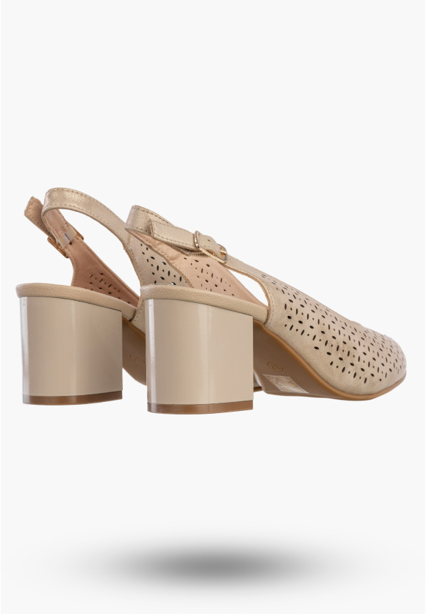 Czółenka Damskie Ekoskóra Buty Na Słupku Ażurowe Eleganckie Złote Jezzi SFY2263A-5