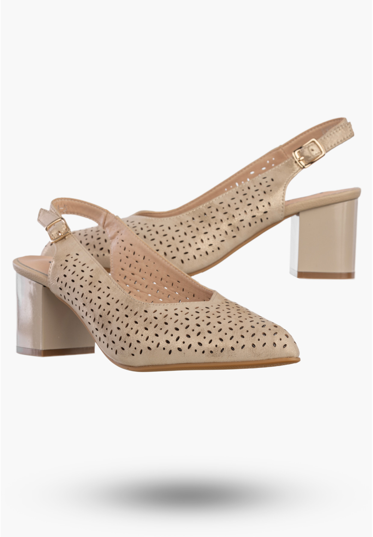 Czółenka Damskie Ekoskóra Buty Na Słupku Ażurowe Eleganckie Złote Jezzi SFY2263A-5
