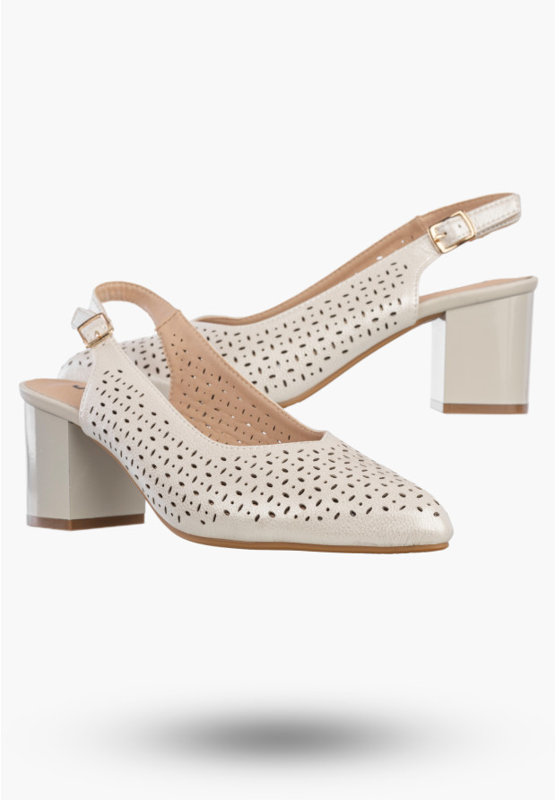 Czółenka Damskie Ekoskóra Buty Na Słupku Ażurowe Eleganckie Srebrne Jezzi SFY2263A-5