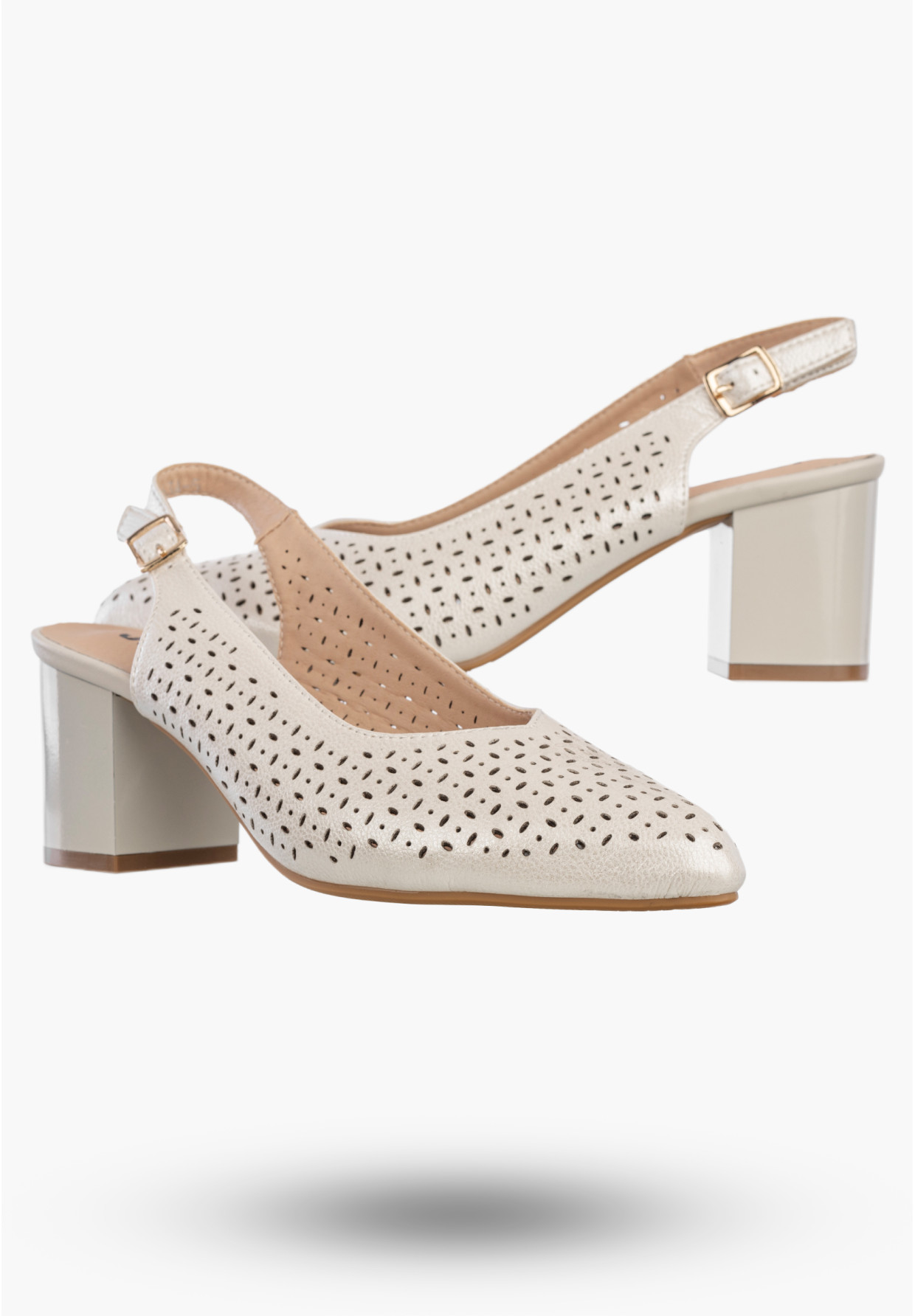 Czółenka Damskie Ekoskóra Buty Na Słupku Ażurowe Eleganckie Srebrne Jezzi SFY2263A-5