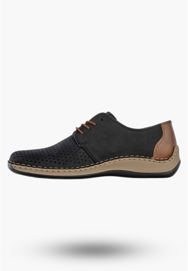 Buty Męskie RIEKER Półbuty Skórzane Casual Ażurowe Granatowe 05226-14