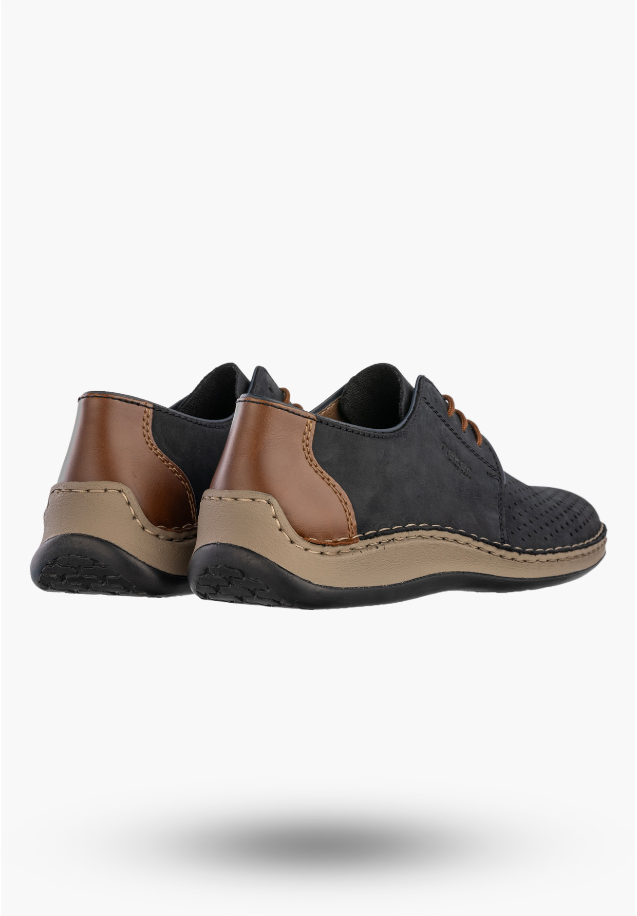 Buty Męskie RIEKER Półbuty Skórzane Casual Ażurowe Granatowe 05226-14