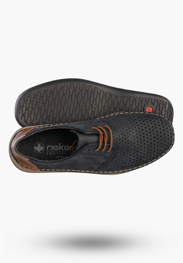 Buty Męskie RIEKER Półbuty Skórzane Casual Ażurowe Granatowe 05226-14