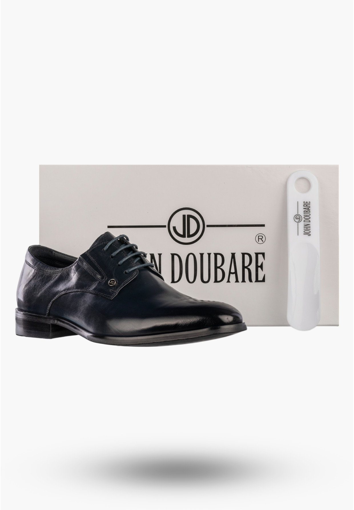 Buty Męskie JOHN DOUBARE Skórzane Półbuty Wizytowe Granatowe E22-5-178