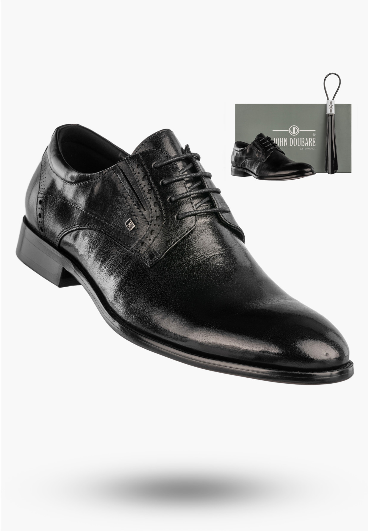 Buty Męskie JOHN DOUBARE Skórzane Półbuty Wizytowe Czarne D788-159-5
