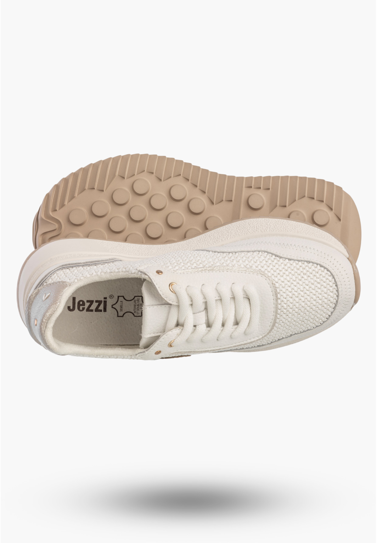 Sneakersy Damskie Skórzane Buty Niskie Casual Półbuty Białe Jezzi OL39-5