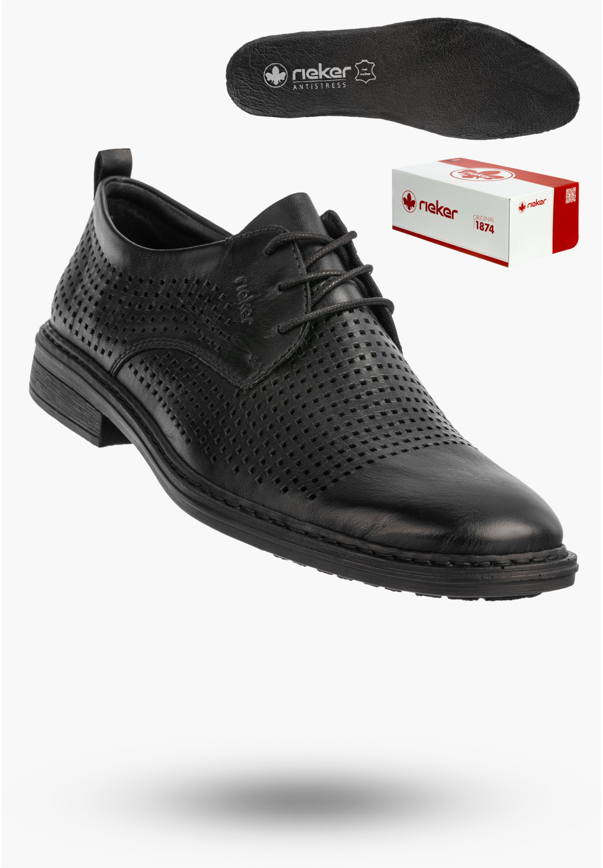 Buty Męskie RIEKER Półbuty Skórzane Eleganckie Wizytowe Czarne 17626-00