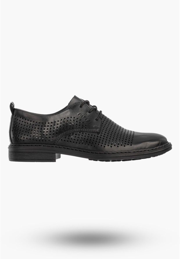 Buty Męskie RIEKER Półbuty Skórzane Eleganckie Wizytowe Czarne 17626-00