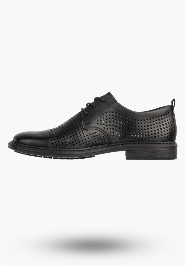 Buty Męskie RIEKER Półbuty Skórzane Eleganckie Wizytowe Czarne 17626-00