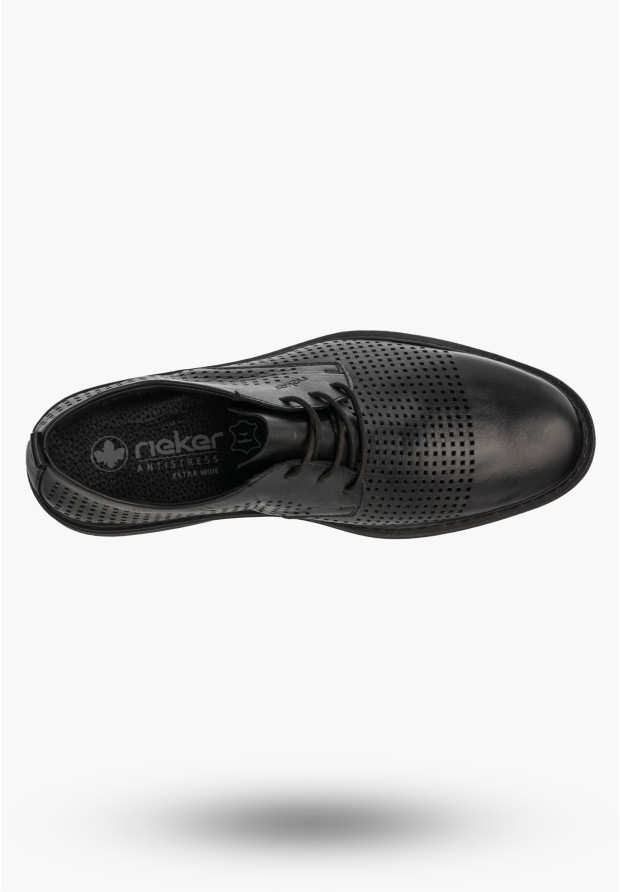 Buty Męskie RIEKER Półbuty Skórzane Eleganckie Wizytowe Czarne 17626-00
