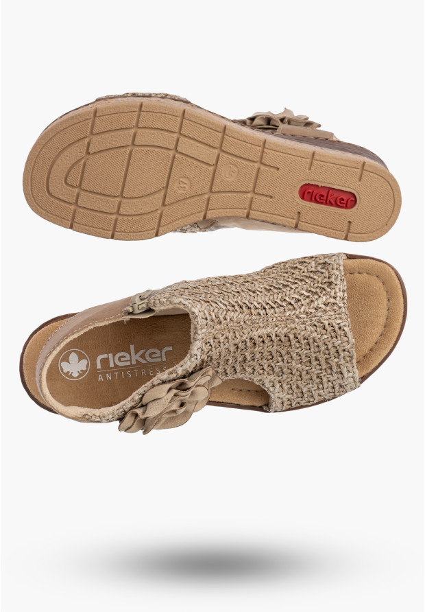 Sandały Damskie RIEKER Buty Na Koturnie Letnie Lekkie Beżowe 63791-60