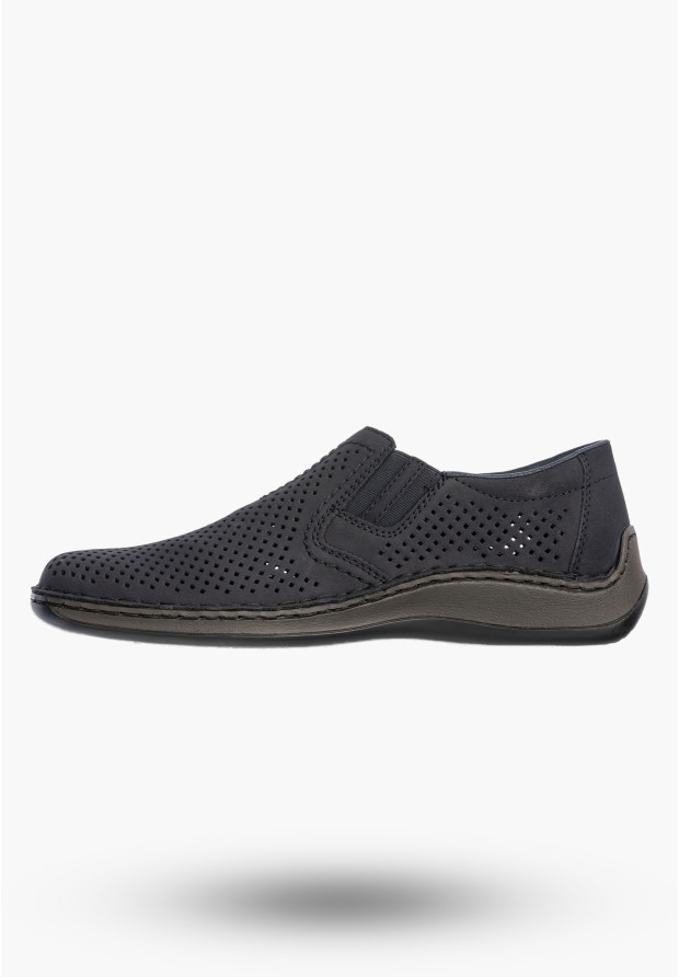 Buty Męskie RIEKER Półbuty Skórzane Mokasyny Wsuwane Granatowe 05297-14