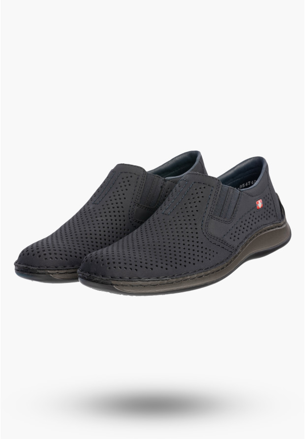 Buty Męskie RIEKER Półbuty Skórzane Mokasyny Wsuwane Granatowe 05297-14