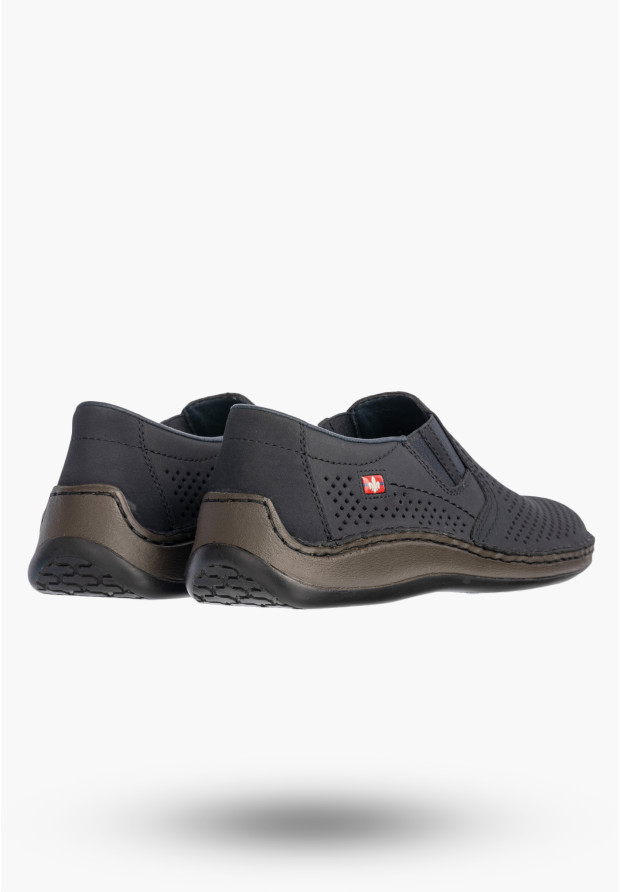 Buty Męskie RIEKER Półbuty Skórzane Mokasyny Wsuwane Granatowe 05297-14