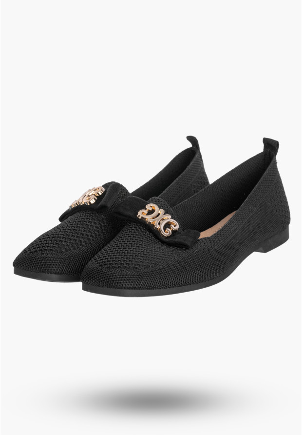 Mokasyny Damskie Wsuwane Buty Baleriny Eleganckie Półbuty Czarne